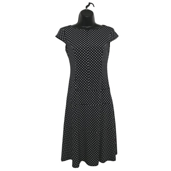 𝅺Joseph Ribkoff Polka Dot Short Sleeve Round Neck Mini Black Flowy Dress - Picture 1 of 7